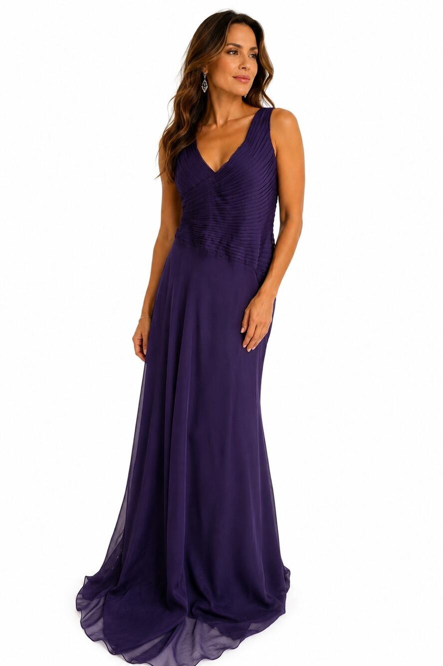 Adrianna Papell Women Purple V-Neck Embellished Shirred Gown A-Line Dress 14